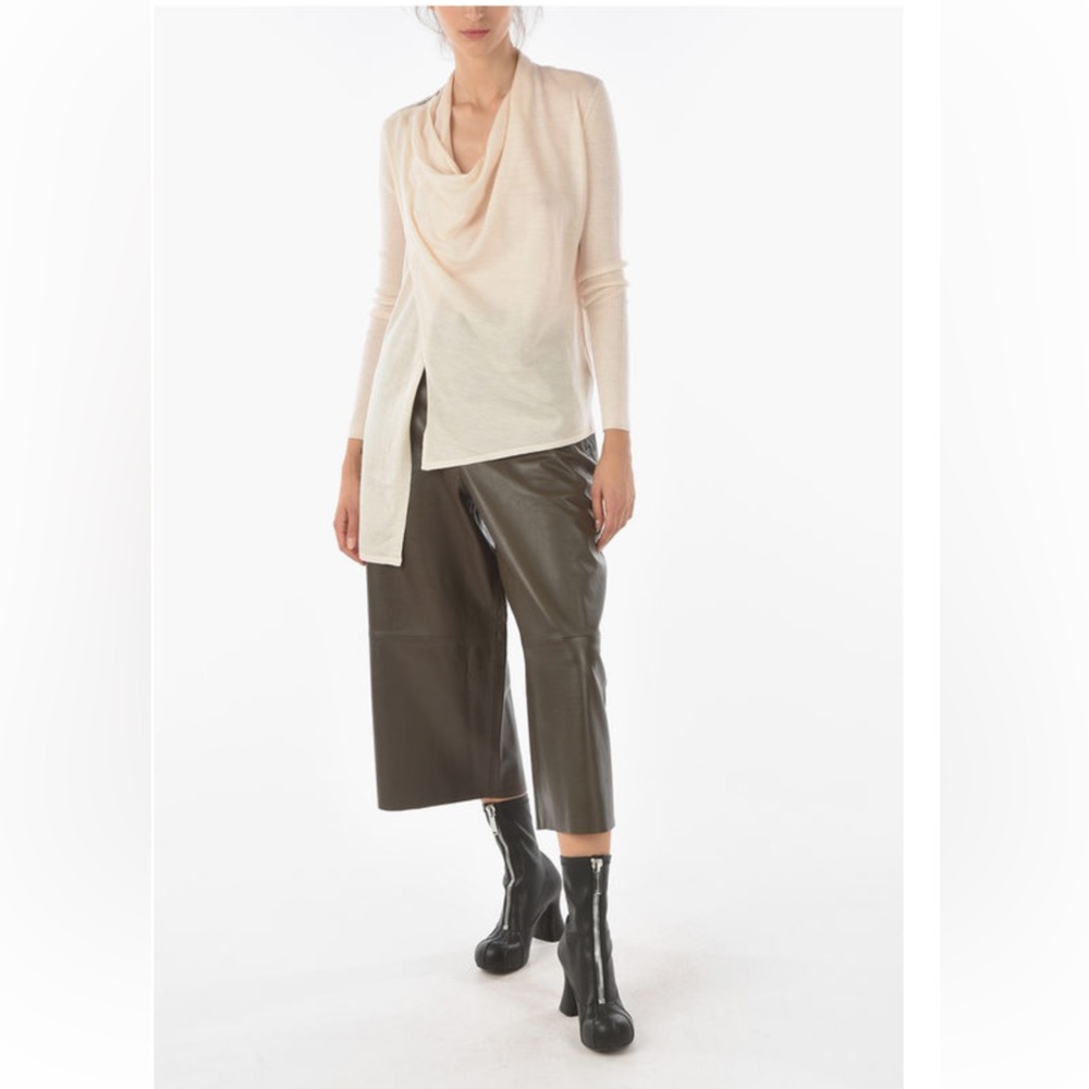 All Saints Drina Asymmetrical Zipper Shoulder Cotton Ribbed Cardigan Cream M